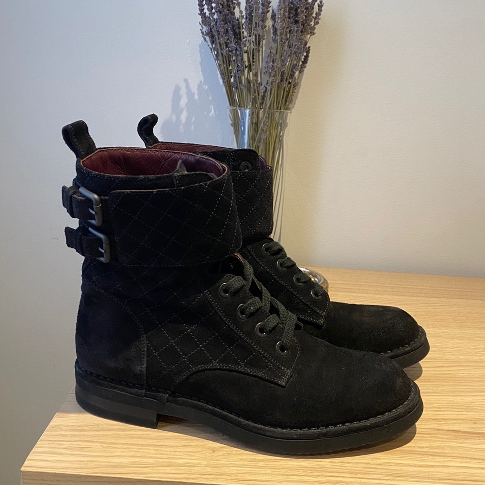 AUTH Chanel Black Quilted Moto Combat Boots - Picture 2 of 5